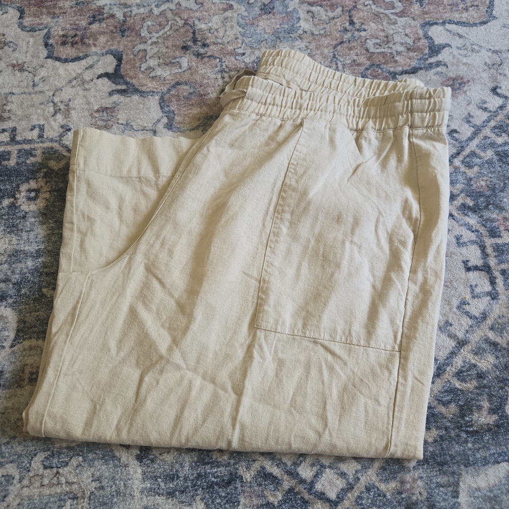 Land 'N Sea Womens Linen Wide Leg Cropped Pants Size 2X Washable Stretch